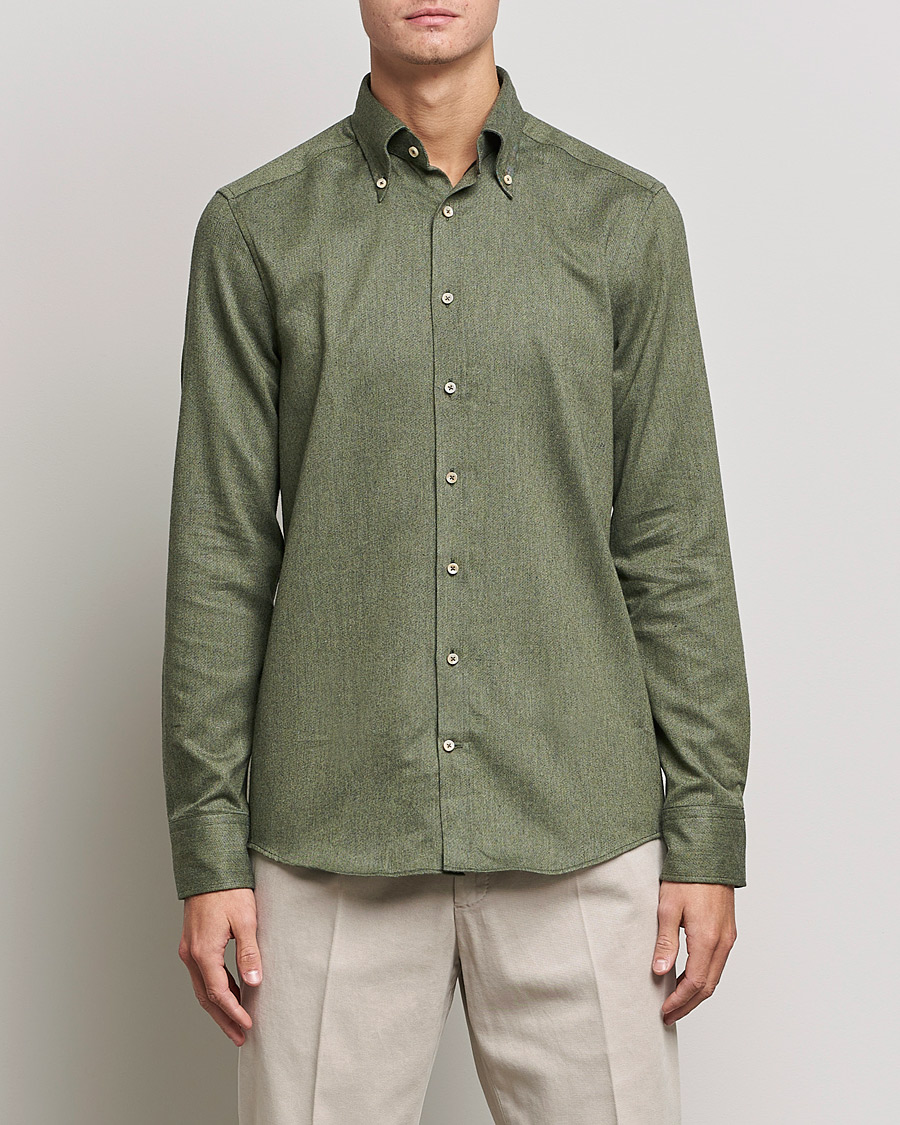 Herren | Hemden | Stenströms | Slimline Flannel Shirt Dark Green