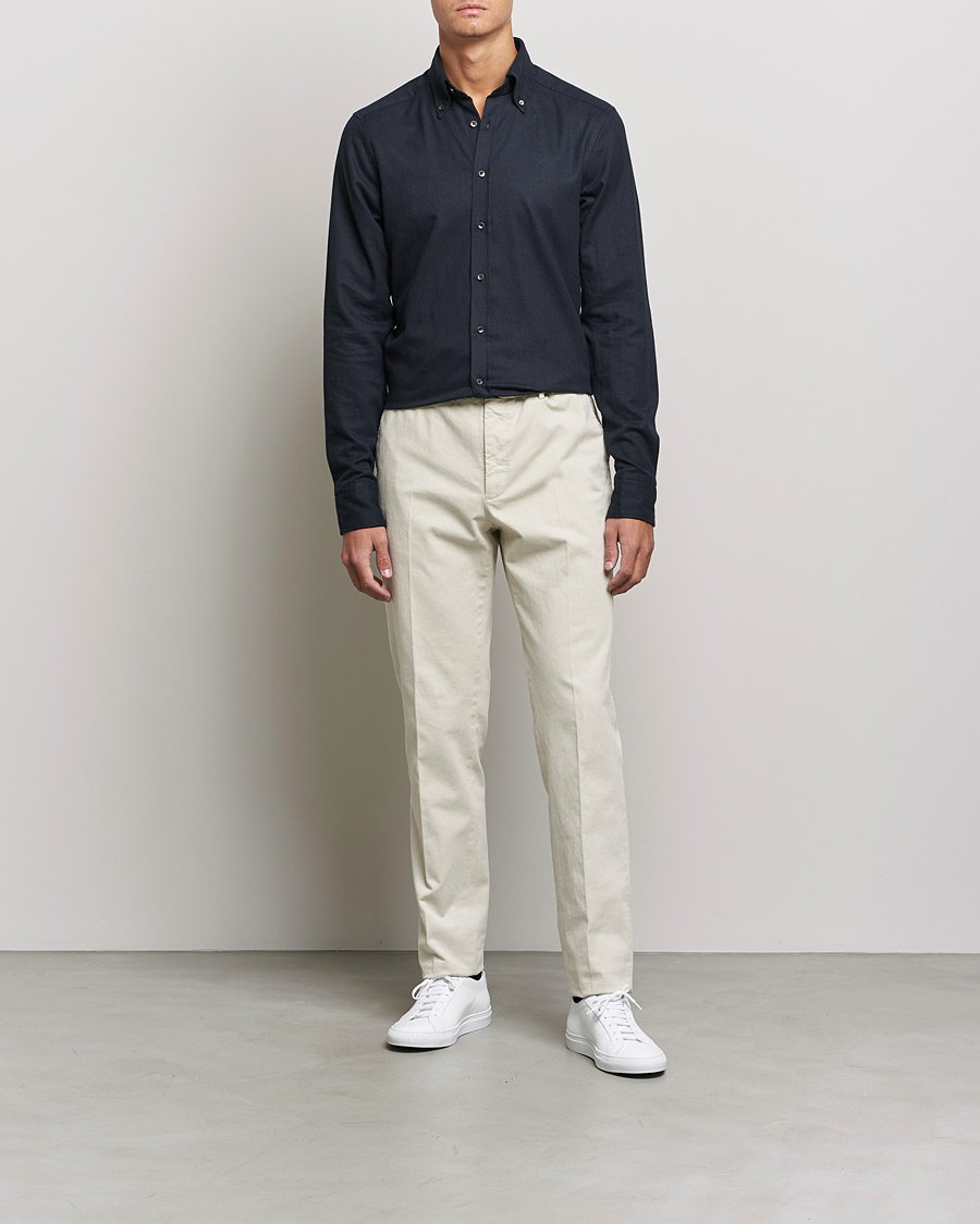 Herren | Hemden | Stenströms | Slimline Flannel Shirt Black