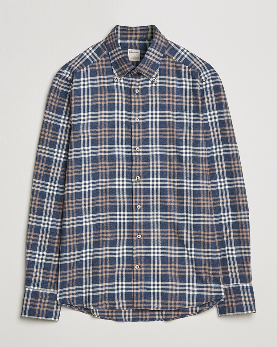 Herren | Hemden | Stenströms | Slimline Checked Flannel Shirt Blue