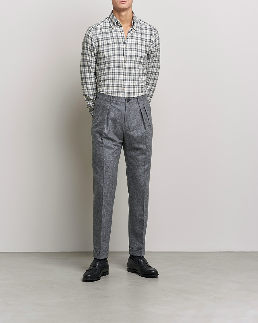 Herren | Hemden | Stenströms | Slimline Checked Flannel Shirt Grey/White