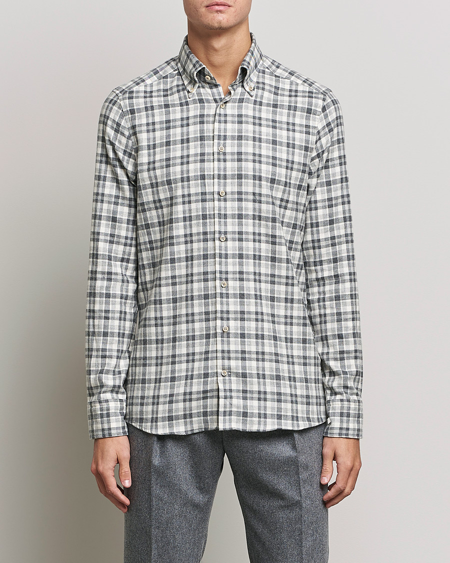 Herren | Hemden | Stenströms | Slimline Checked Flannel Shirt Grey/White
