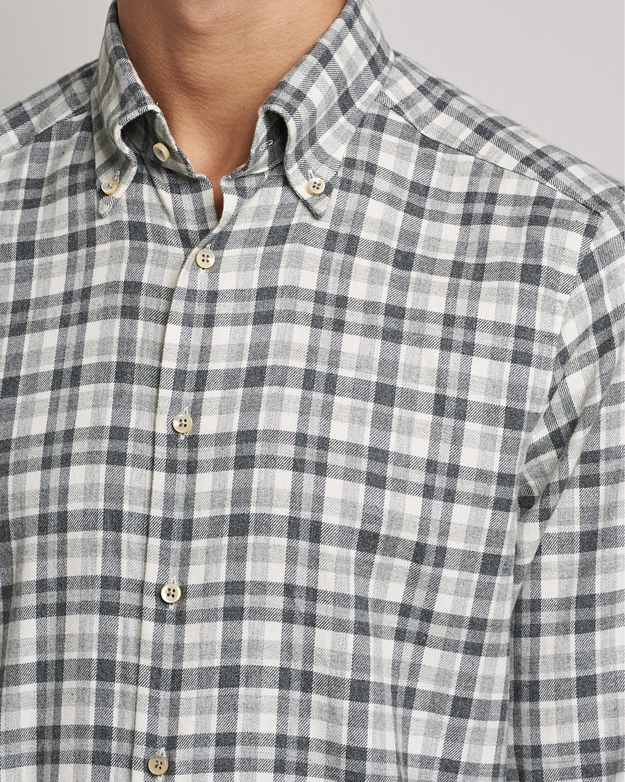 Herren | Hemden | Stenströms | Slimline Checked Flannel Shirt Grey/White