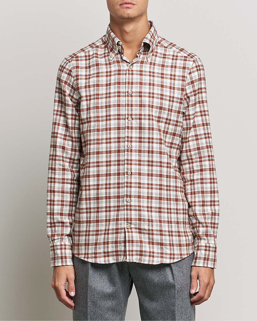 Herren | Hemden | Stenströms | Slimline Checked Flannel Shirt Red/White