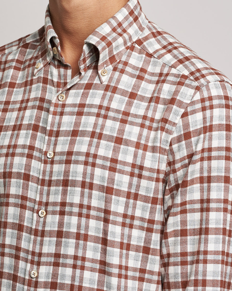 Herren | Hemden | Stenströms | Slimline Checked Flannel Shirt Red/White