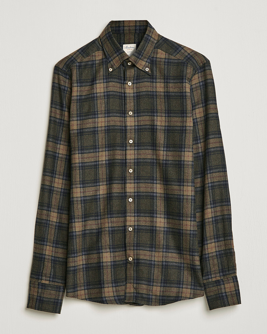 Herren | Hemden | Stenströms | Slimline Checked Flannel Shirt Dark Green