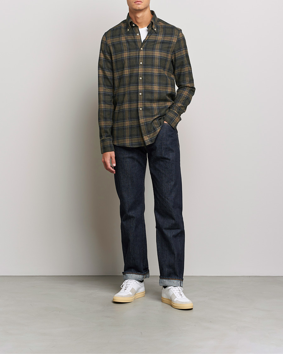 Herren | Hemden | Stenströms | Slimline Checked Flannel Shirt Dark Green