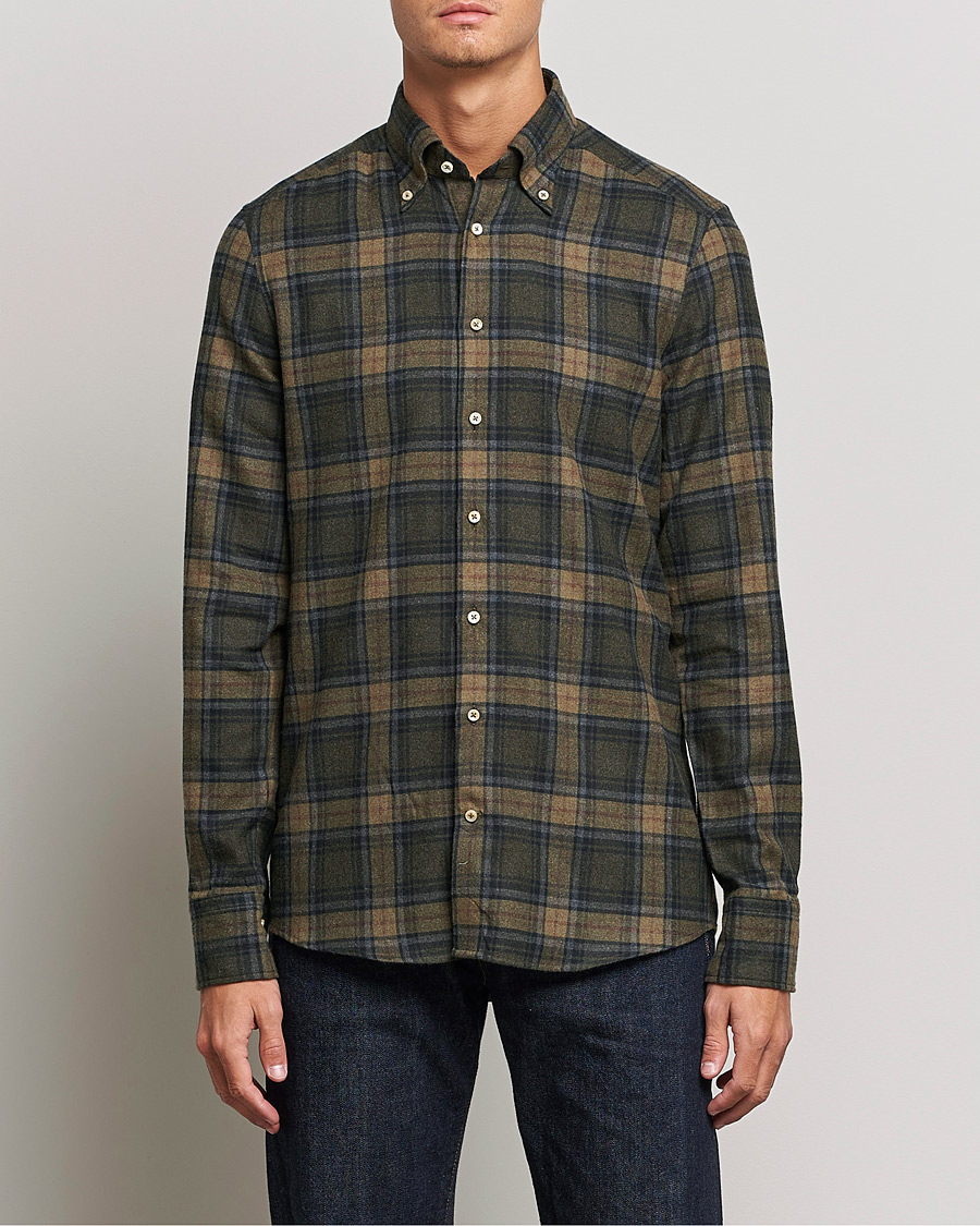 Herren | Hemden | Stenströms | Slimline Checked Flannel Shirt Dark Green