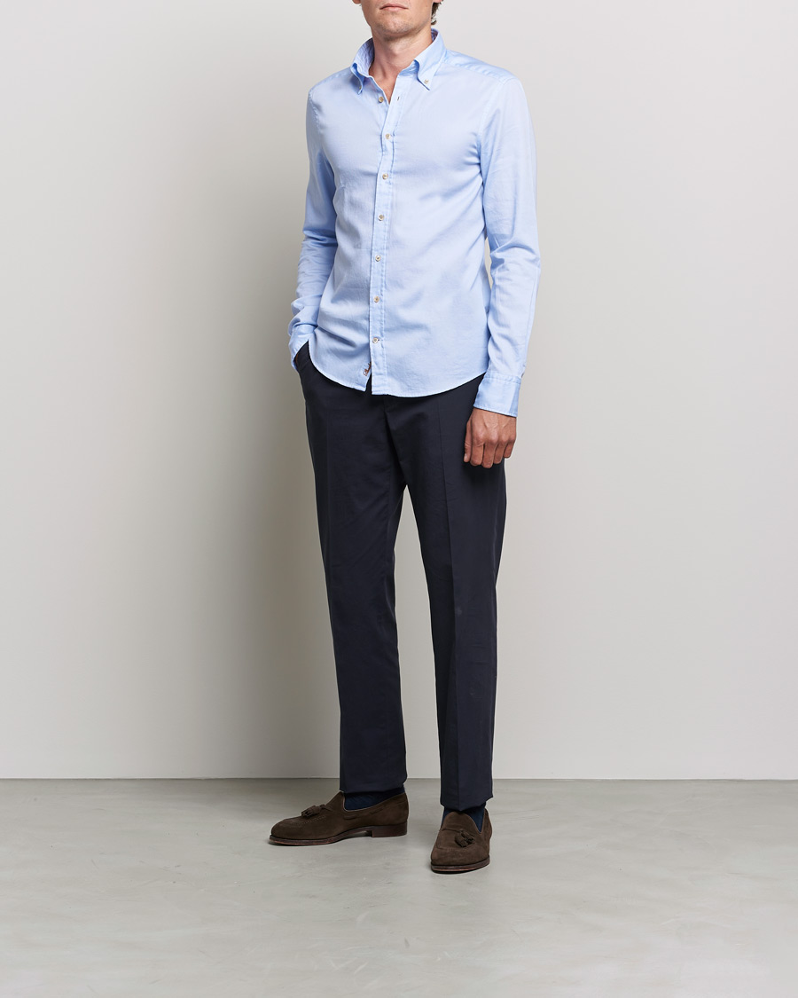 Herren | Hemden | Stenströms | Slimline Button Down Printed Oxford Shirt Light Blue