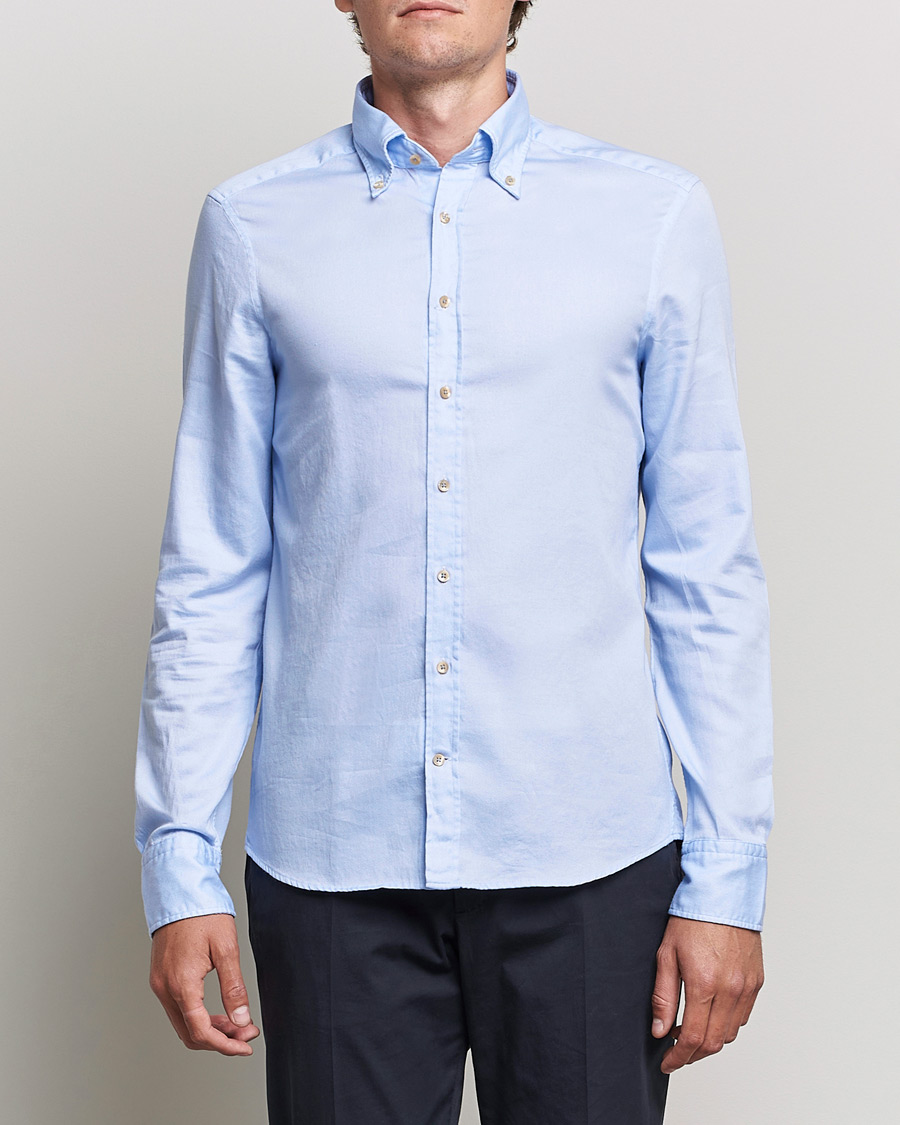 Herren | Hemden | Stenströms | Slimline Button Down Printed Oxford Shirt Light Blue