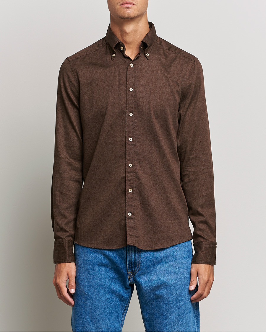 Herren | Hemden | Stenströms | Slimline Button Down Printed Oxford Shirt Brown