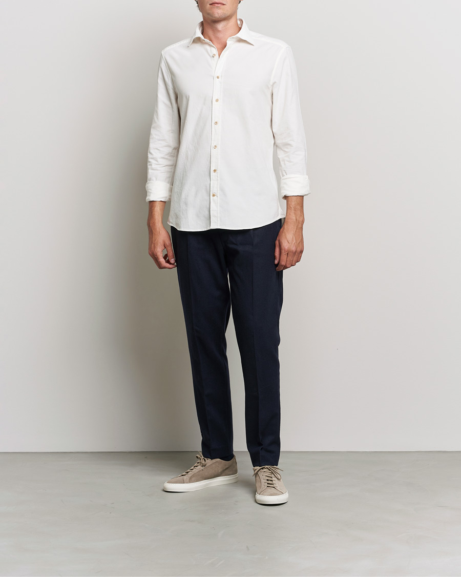 Herren | Hemden | Stenströms | Slimline Washed Cut Away Corduroy Shirt White