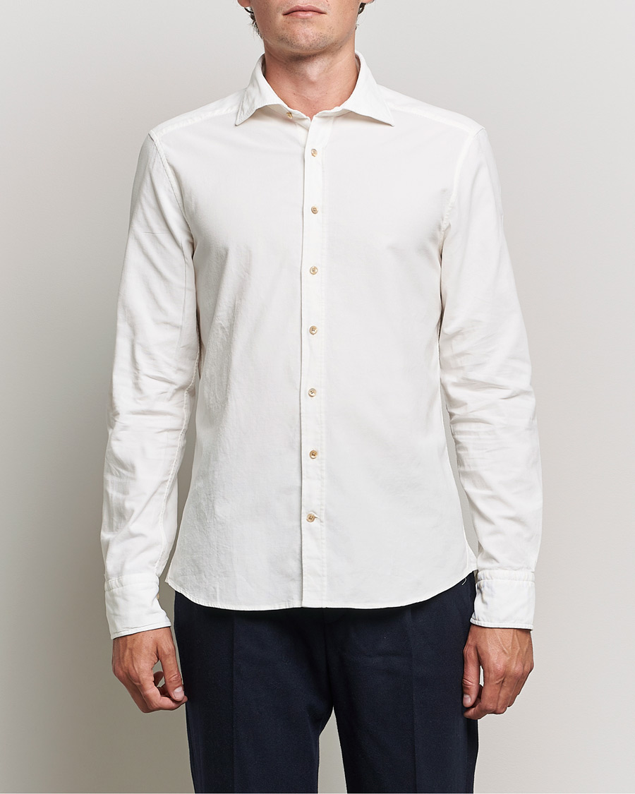 Herren | Hemden | Stenströms | Slimline Washed Cut Away Corduroy Shirt White