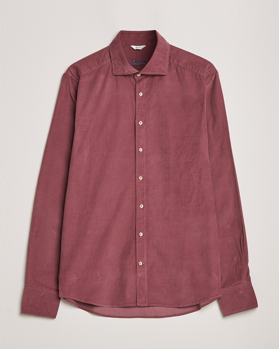 Herren | Hemden | Stenströms | Slimline Washed Cut Away Corduroy Shirt Wine Red
