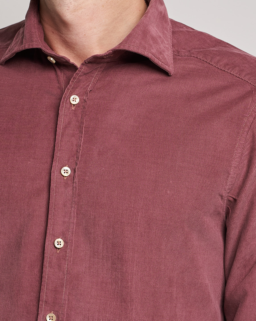 Herren | Hemden | Stenströms | Slimline Washed Cut Away Corduroy Shirt Wine Red