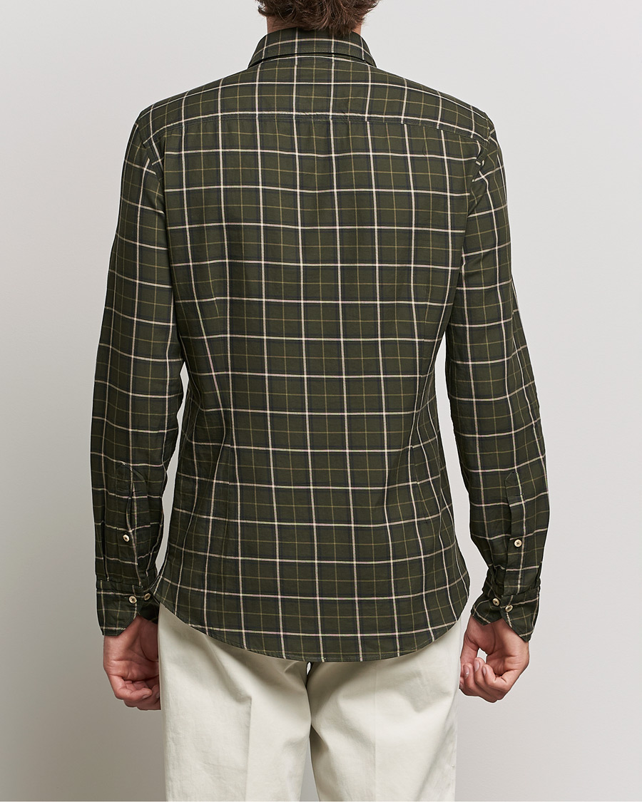 Herren | Hemden | Stenströms | Slimline Cut Away Washed Checked Shirt Dark Green