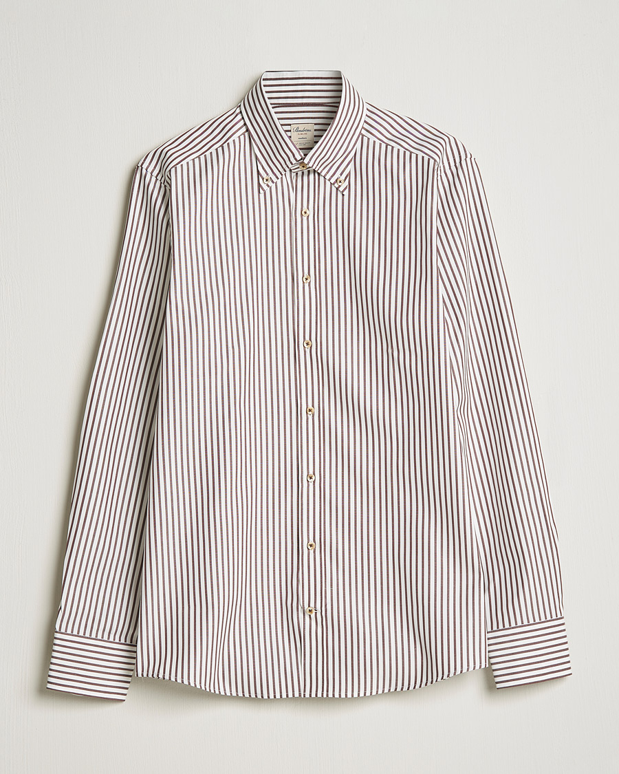Herren | Hemden | Stenströms | Slimline Striped Pinpoint Oxford Shirt Brown