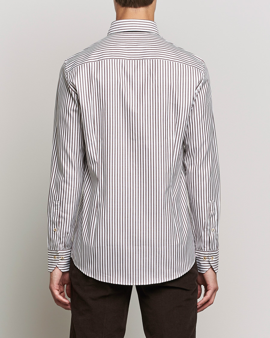 Herren | Hemden | Stenströms | Slimline Striped Pinpoint Oxford Shirt Brown
