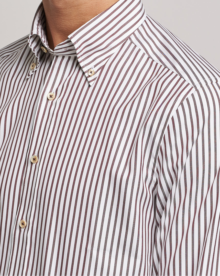 Herren | Hemden | Stenströms | Slimline Striped Pinpoint Oxford Shirt Brown