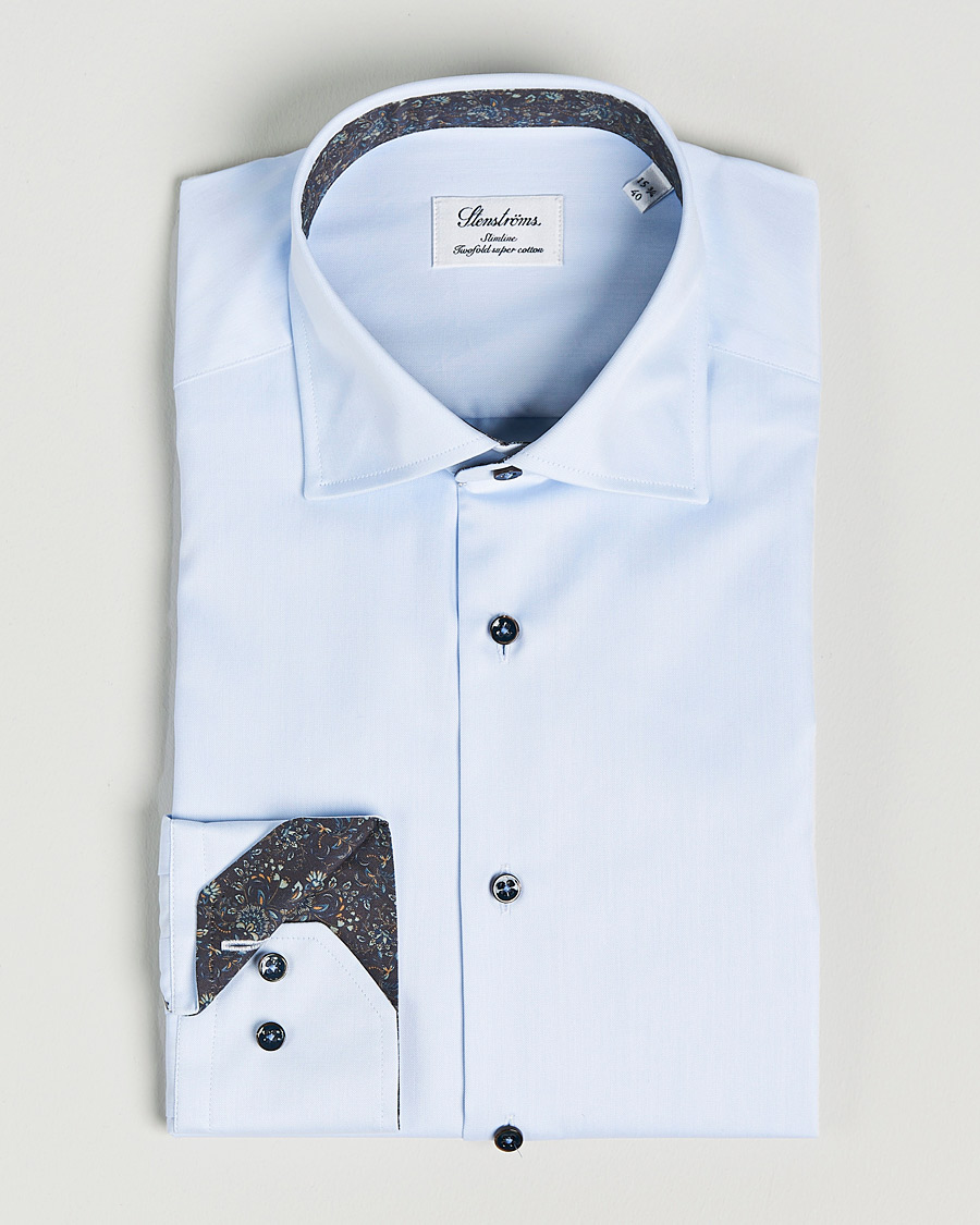 Herren | Hemden | Stenströms | Slimline Cut Away Contrast Shirt Blue