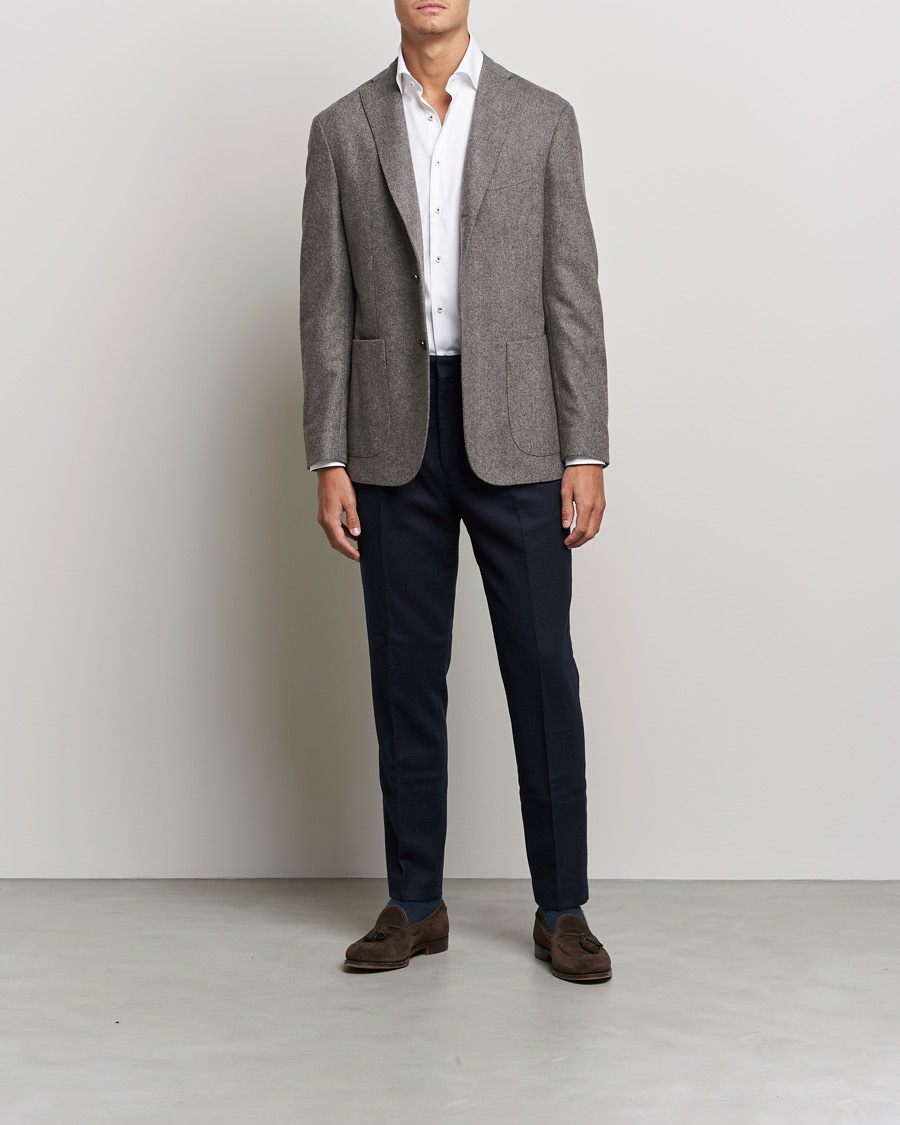 Herren | Hemden | Stenströms | Slimline Cut Away Contrast Shirt White