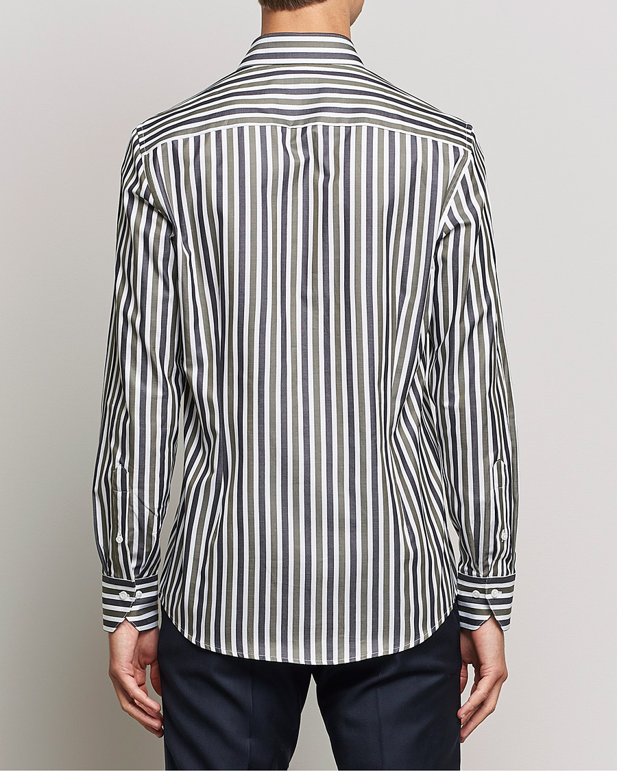 Herren | Hemden | Stenströms | Slimline Cut Away Wide Striped Shirt Blue/Green