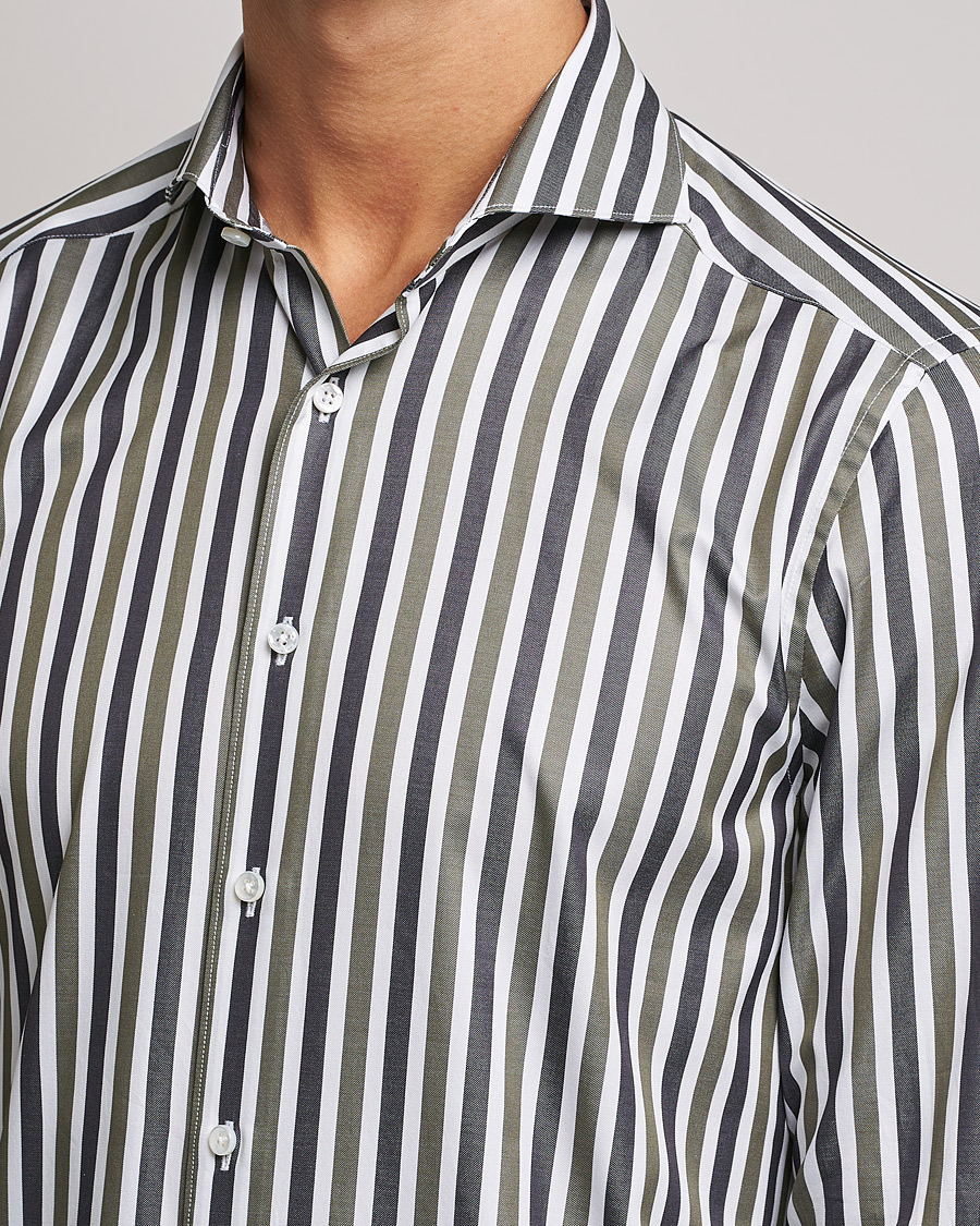 Herren | Hemden | Stenströms | Slimline Cut Away Wide Striped Shirt Blue/Green