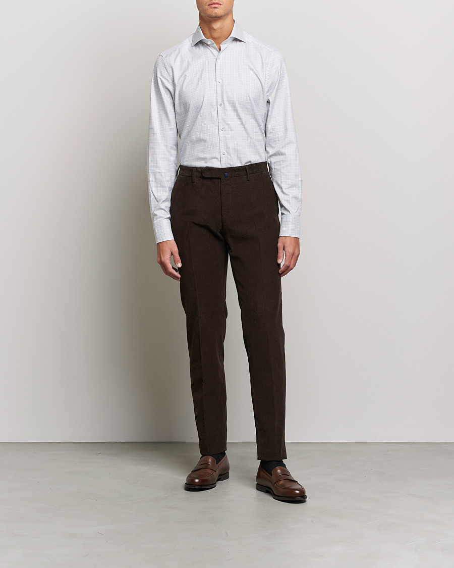 Herren | Hemden | Stenströms | Slimline Cut Away Checked Shirt Green