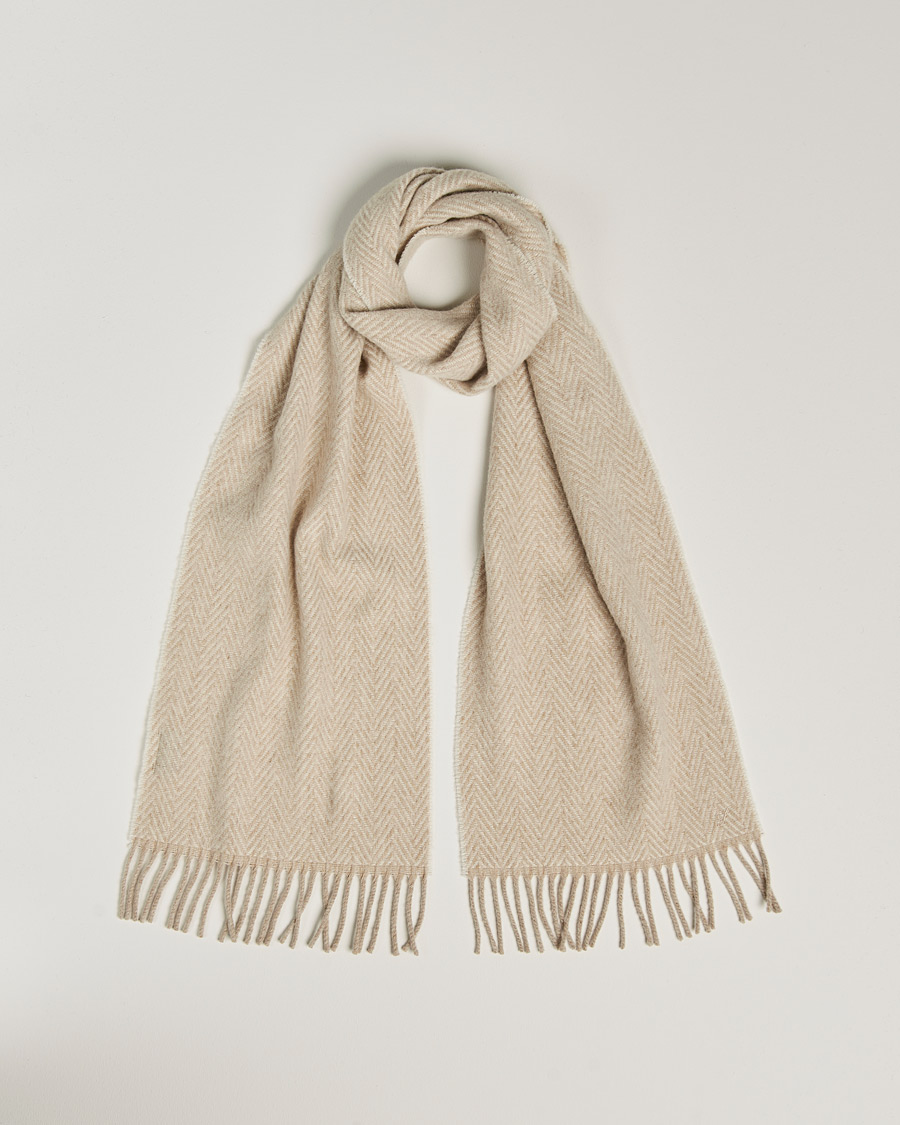 Herren | Stenströms Large Herringbone Wool Scarf Beige | Stenströms | Large Herringbone Wool Scarf Beige