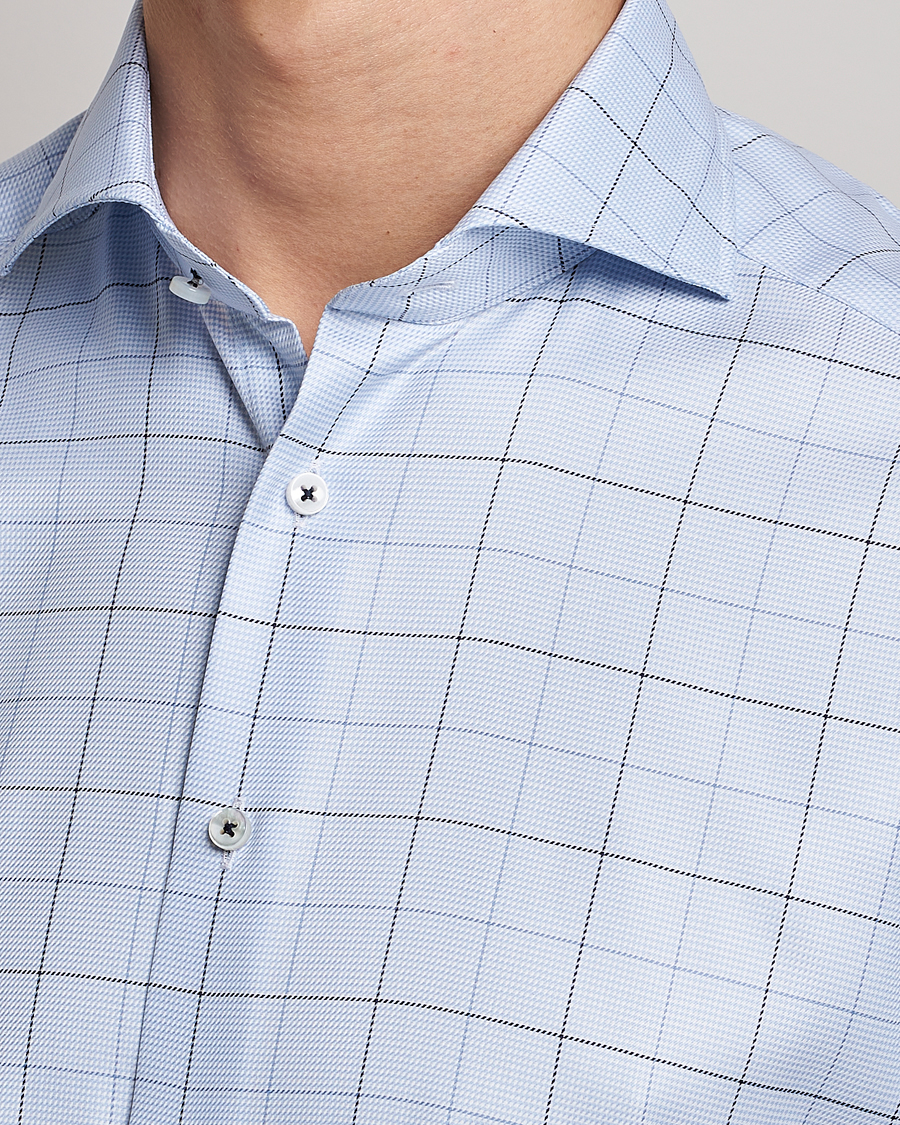 Herren | Hemden | Stenströms | Slimline Cut Away Windowpane Shirt Blue