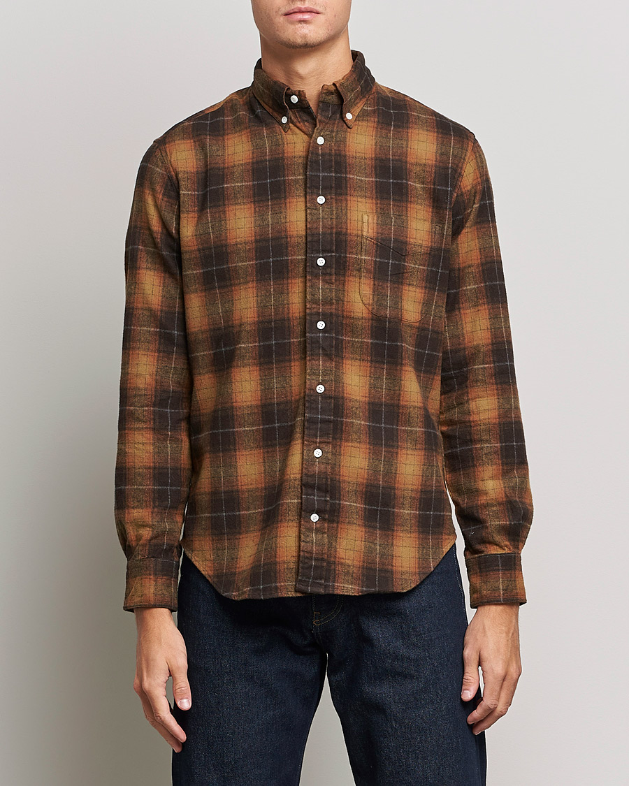 Herren | Hemden | Gitman Vintage | Button Down Shaggy Flannel Shirt Brown Check