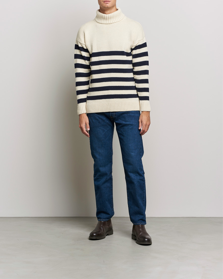 Herren | Pullover | Gloverall | Breton Submariner Wool Rollneck Ecru/Navy
