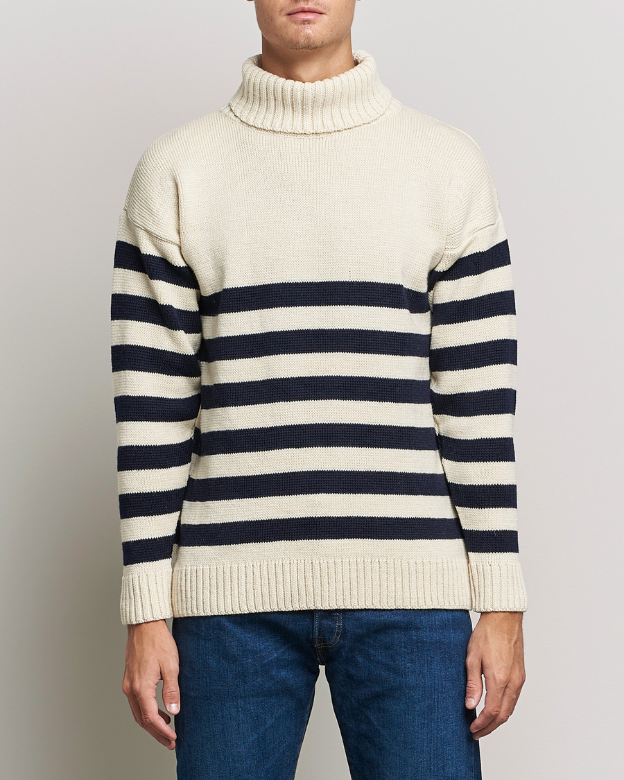 Herren | Pullover | Gloverall | Breton Submariner Wool Rollneck Ecru/Navy