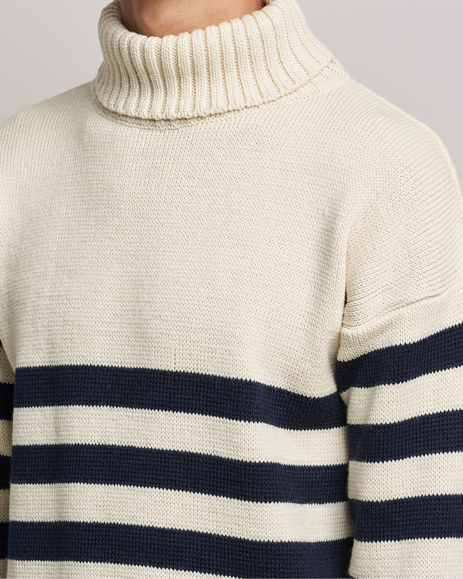 Herren | Pullover | Gloverall | Breton Submariner Wool Rollneck Ecru/Navy