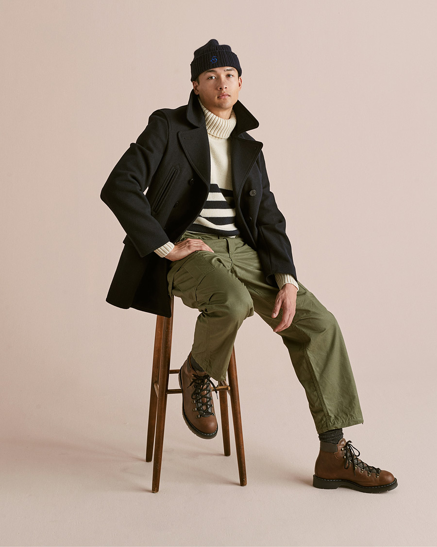 Herren | Pullover | Gloverall | Breton Submariner Wool Rollneck Ecru/Navy