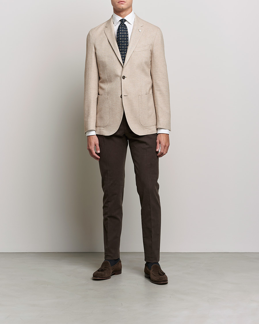 Herren | Sakkos | L.B.M. 1911 | Jack Herringbone Soft Cotton Blazer Beige