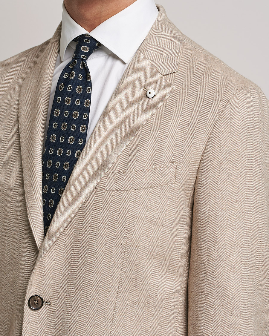 Herren | Sakkos | L.B.M. 1911 | Jack Herringbone Soft Cotton Blazer Beige