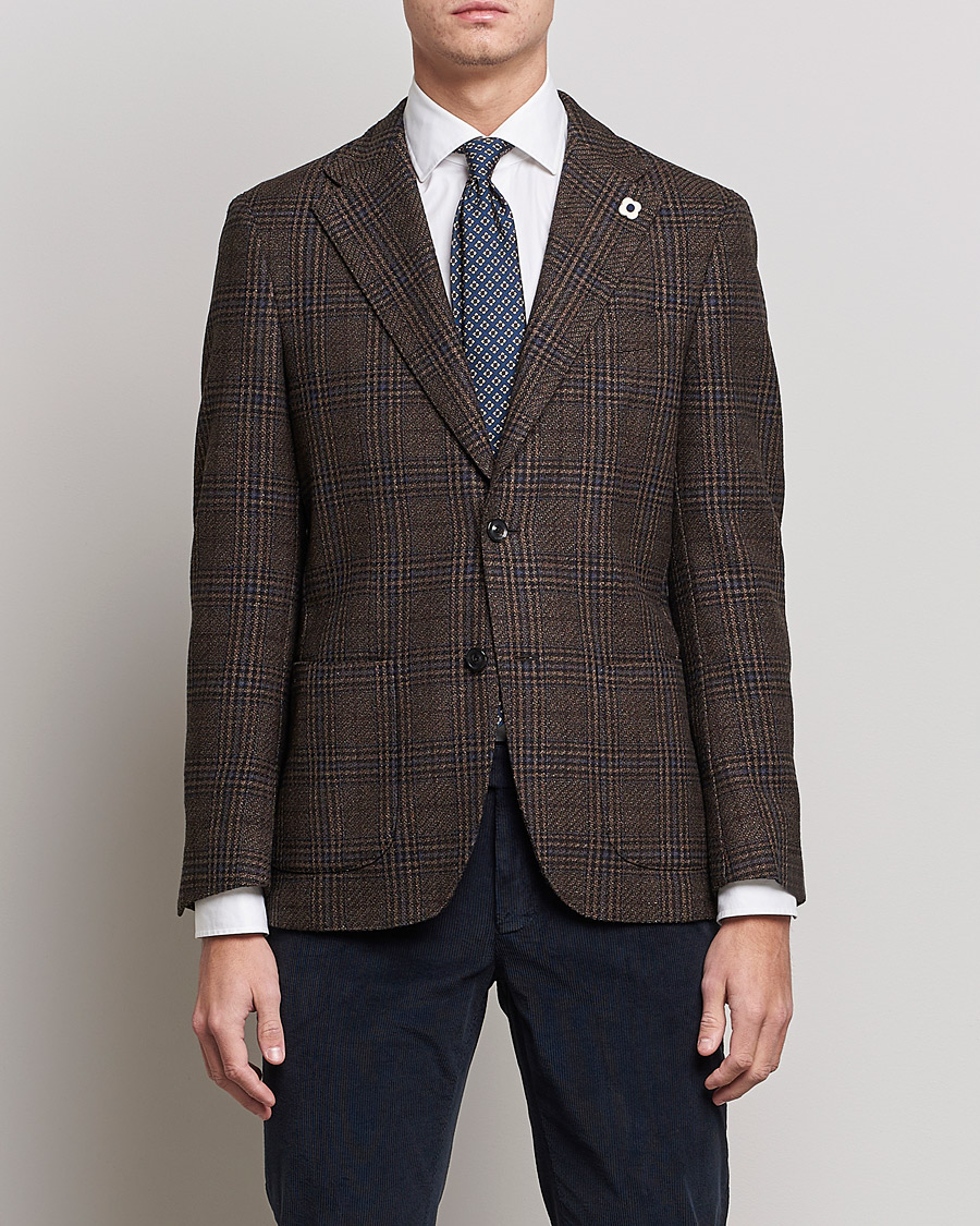 Herren | Sakkos | Lardini | Checked Patch Pocket Wool/Silk Blazer Brown