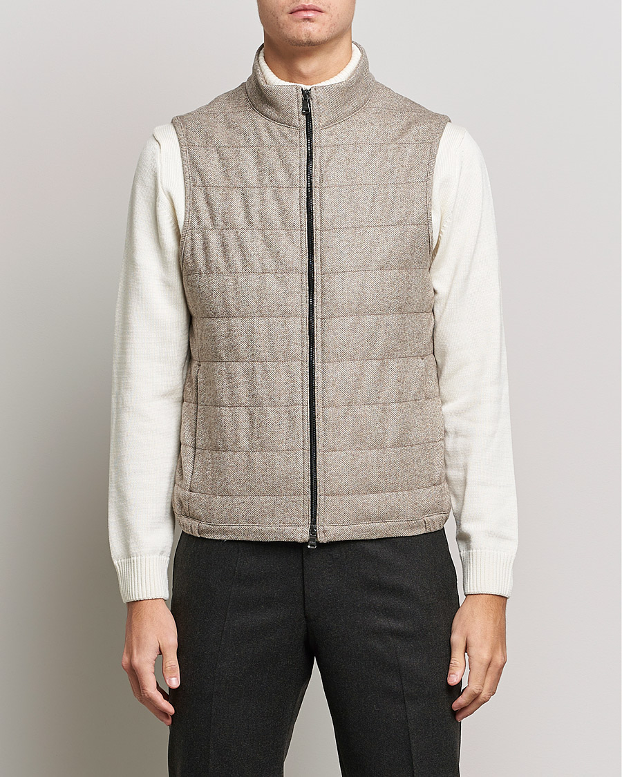 Herren | Jacken | Oscar Jacobson | Liner EVO Wool Herringbone Waistcoat Beige