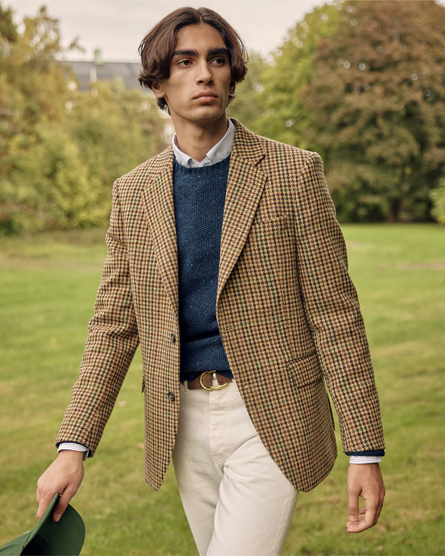 Herren | Sakkos | Oscar Jacobson | Freeman Moon Houndstooth Tweed Blazer Beige