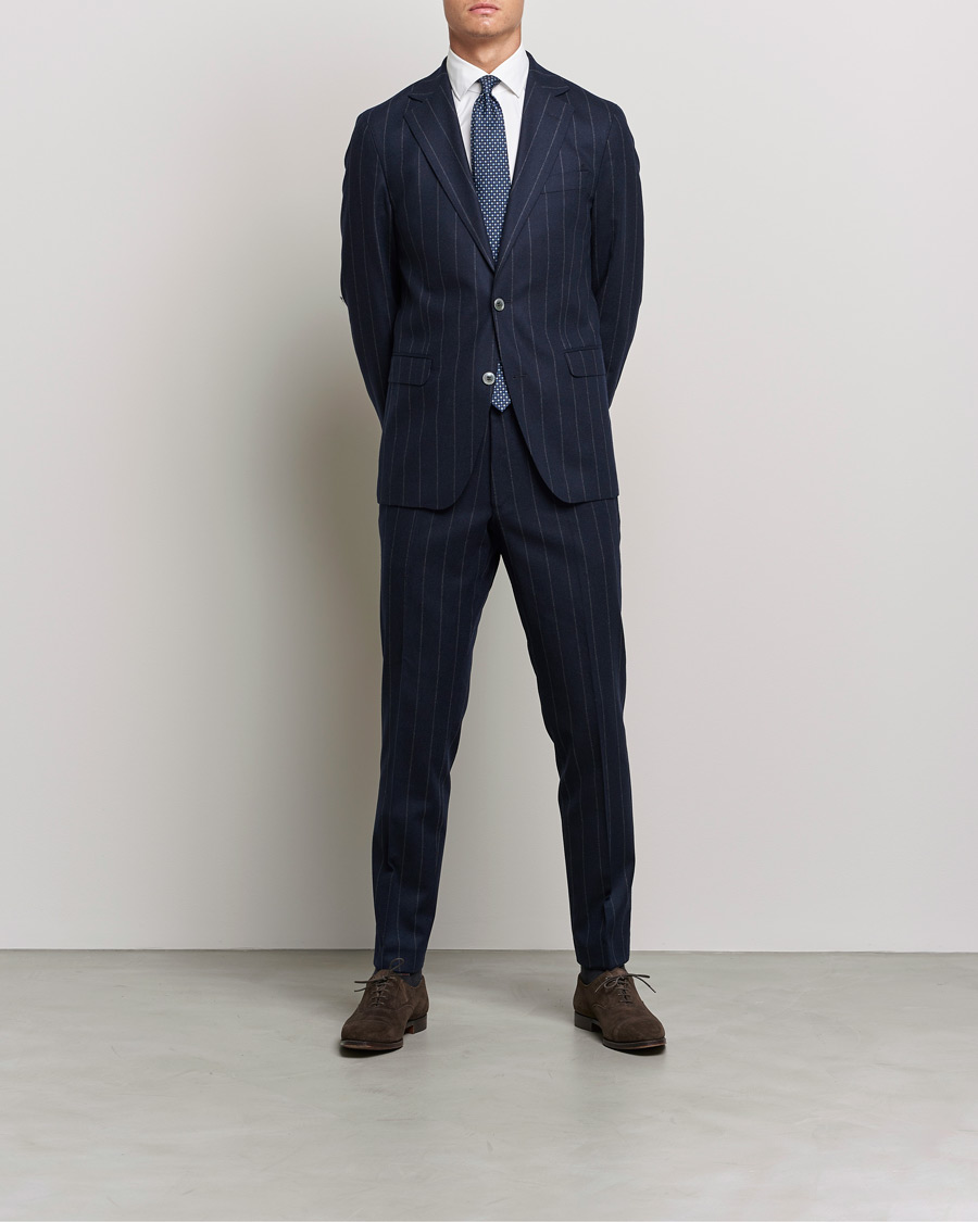 Herren | Anzüge | Oscar Jacobson | Ego Pinstripe Wool Flannel Suit Navy