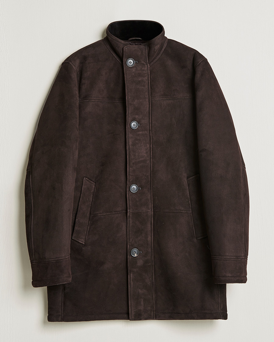 Herren | Jacken | Oscar Jacobson | Carling Sherling Suede Coat Dark Brown