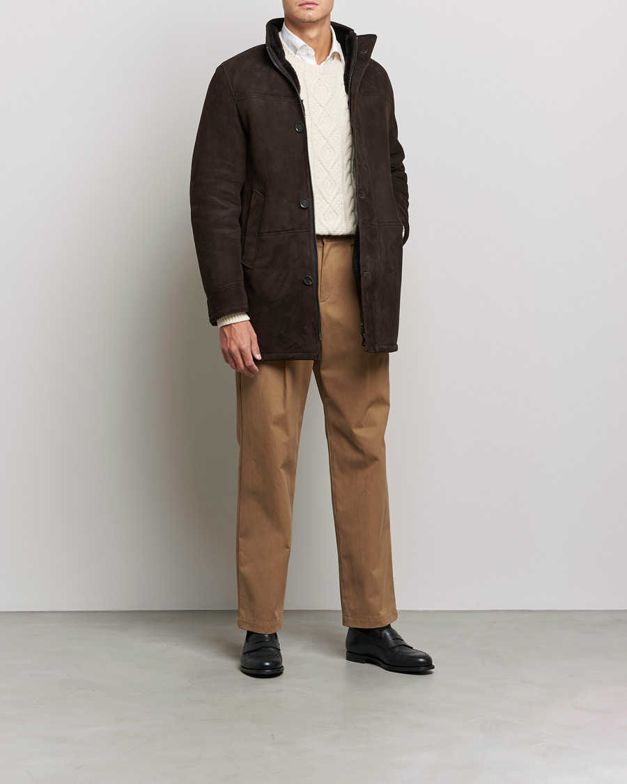 Herren | Jacken | Oscar Jacobson | Carling Sherling Suede Coat Dark Brown