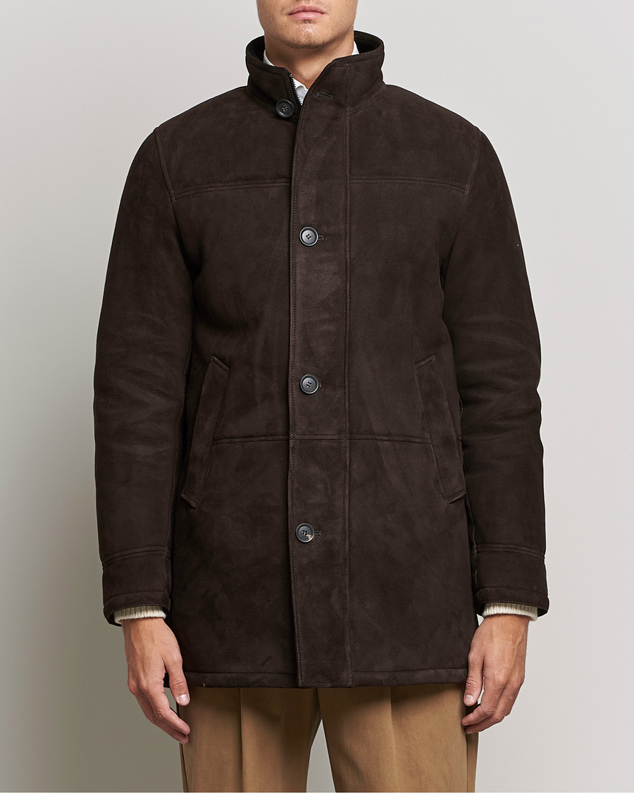 Herren | Jacken | Oscar Jacobson | Carling Sherling Suede Coat Dark Brown