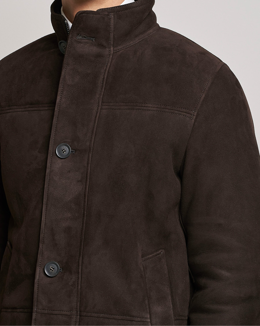 Herren | Jacken | Oscar Jacobson | Carling Sherling Suede Coat Dark Brown