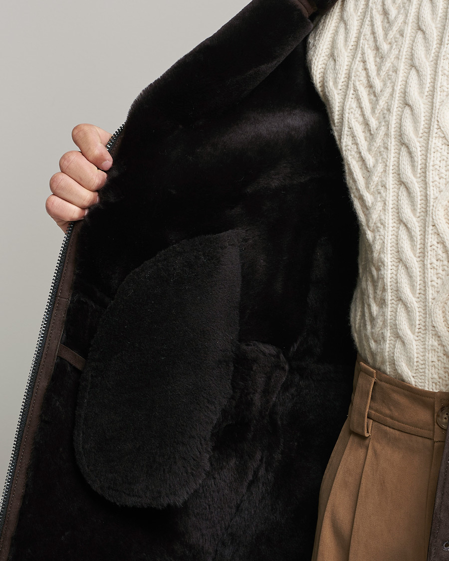 Herren | Jacken | Oscar Jacobson | Carling Sherling Suede Coat Dark Brown