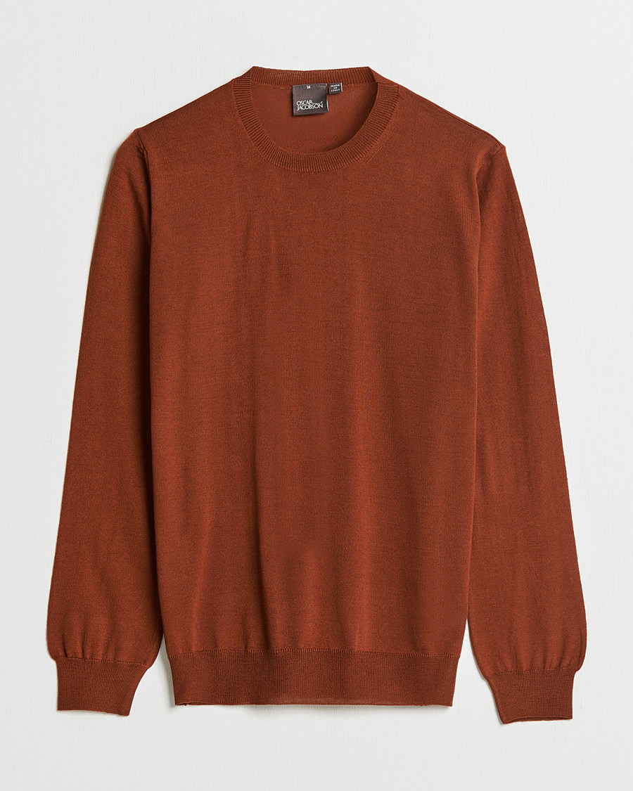 Herren | Pullover | Oscar Jacobson | Custer Extra Fine Merino Crew Neck Rust