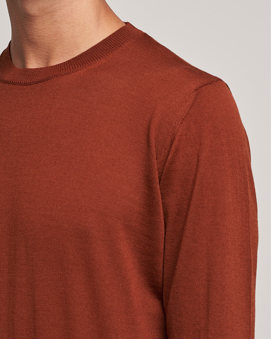 Herren | Pullover | Oscar Jacobson | Custer Extra Fine Merino Crew Neck Rust