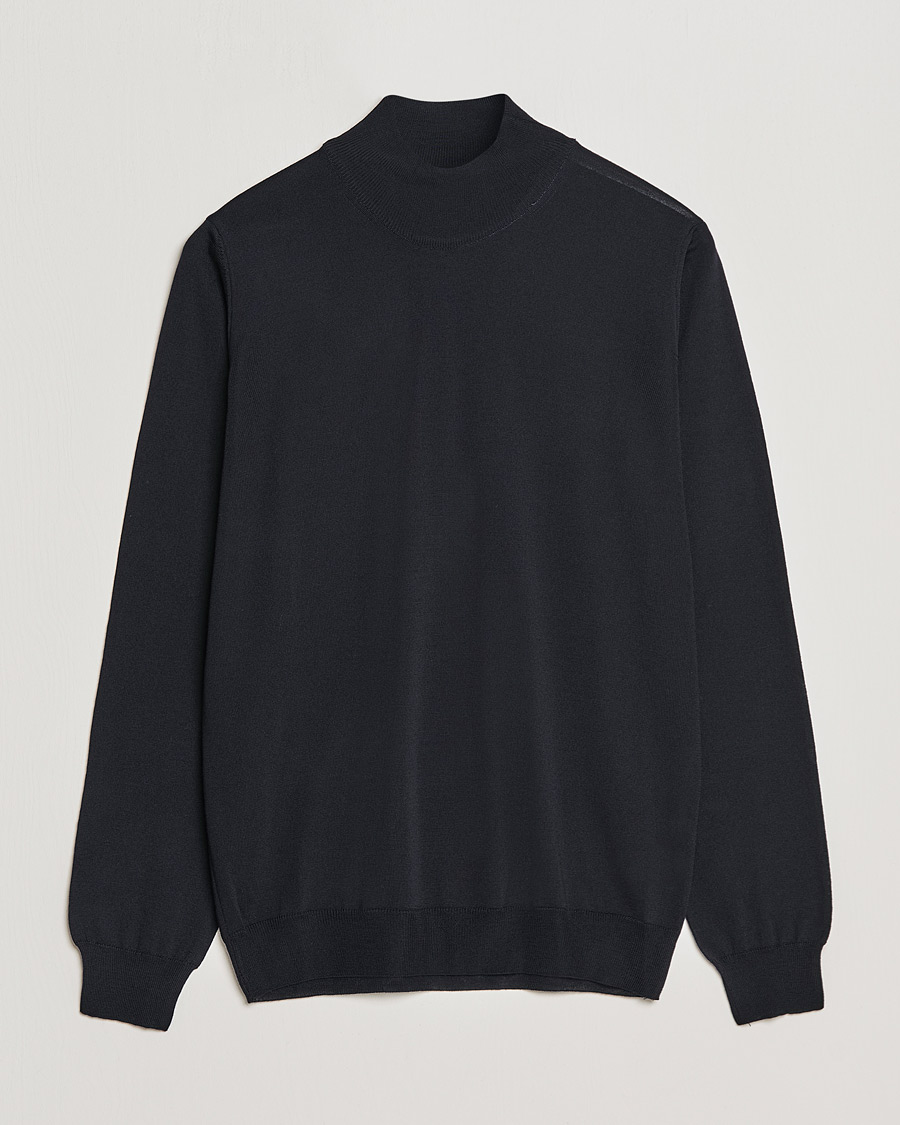 Herren | Pullover | Oscar Jacobson | Hilton Extrafine Merino Mock Neck Navy