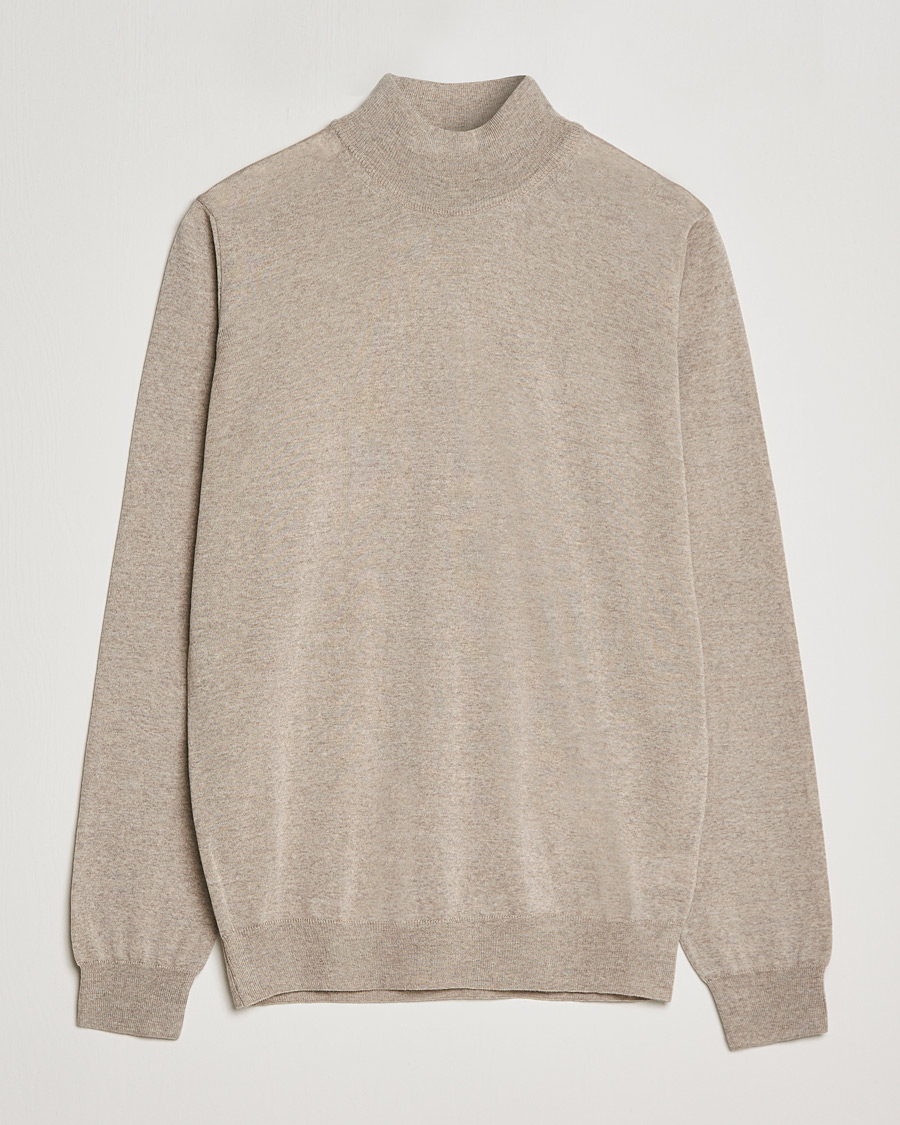 Herren | Pullover | Oscar Jacobson | Hilton Extrafine Merino Mock Neck Beige