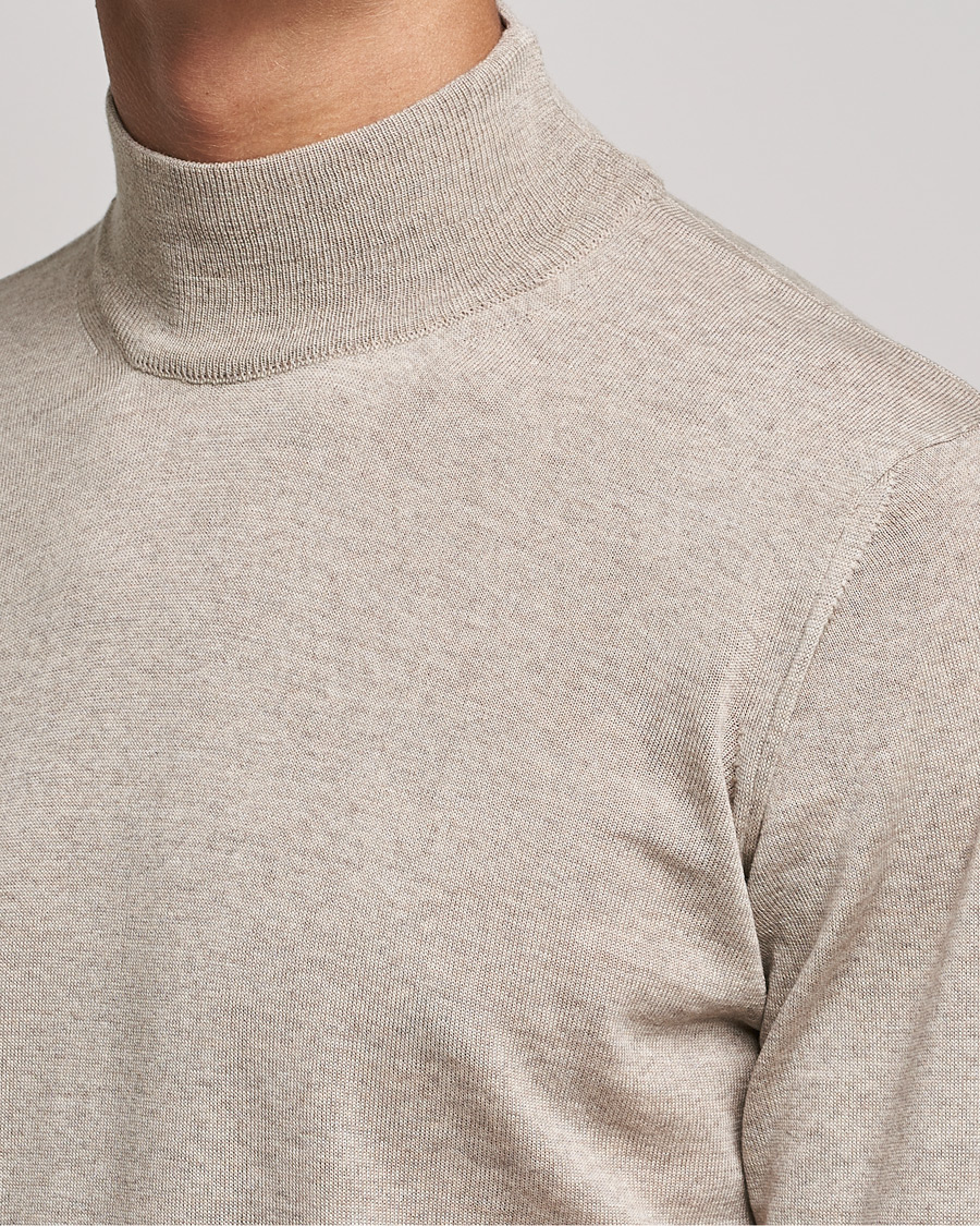Herren | Pullover | Oscar Jacobson | Hilton Extrafine Merino Mock Neck Beige